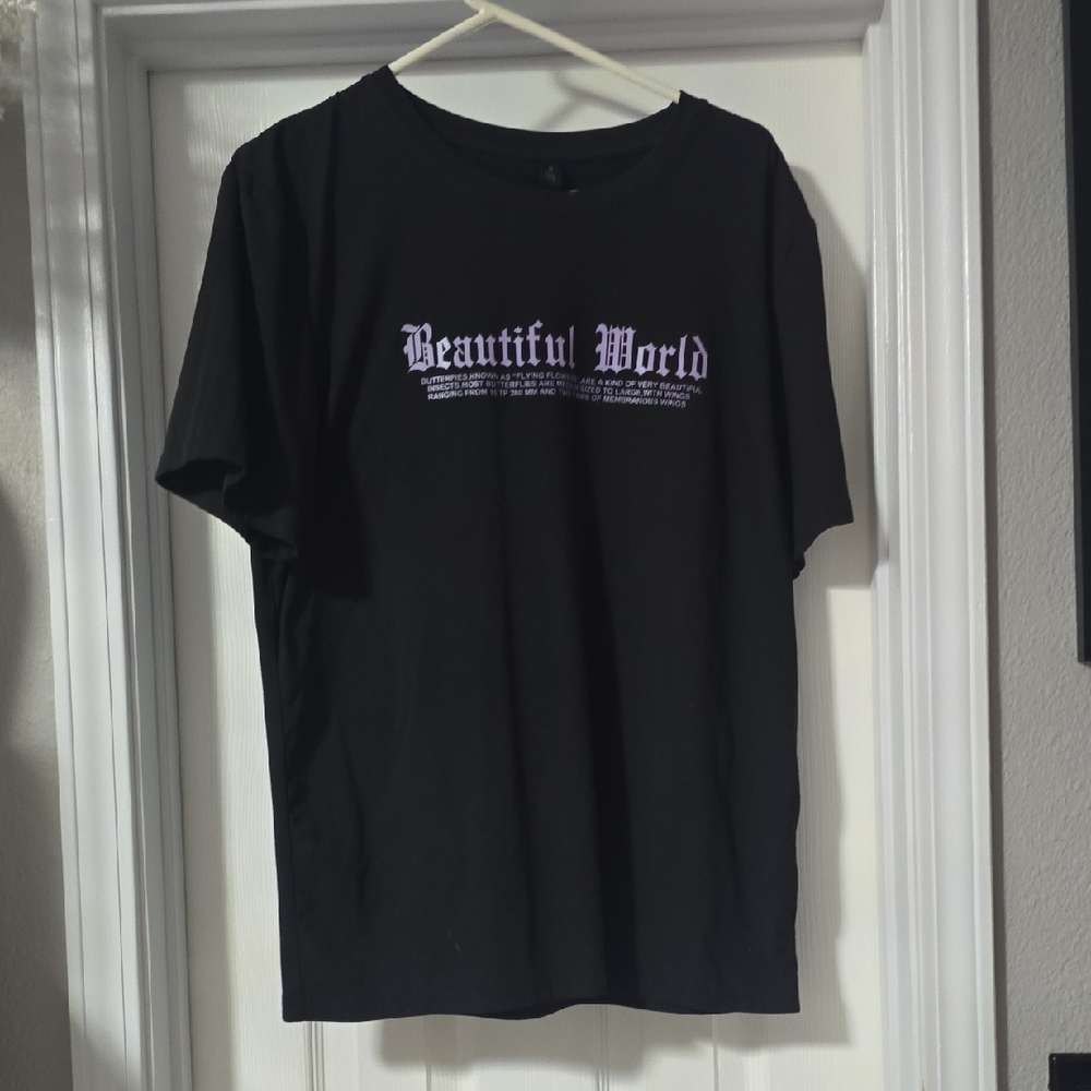 ROMWE Black Tee with Purple Graphic